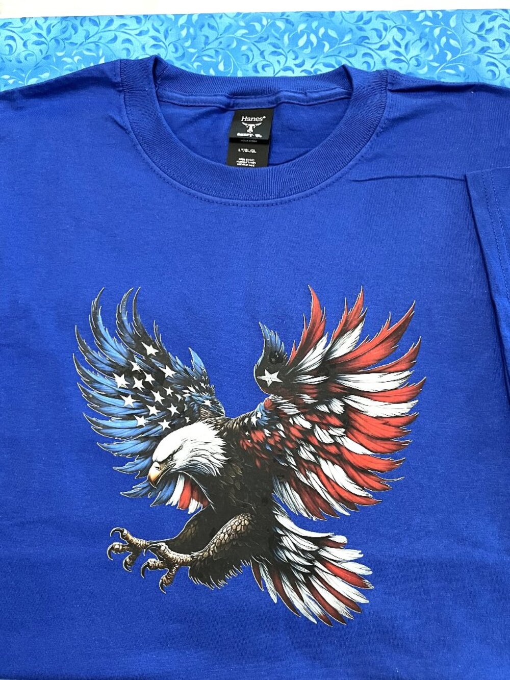 Red White Blue Eagle Royal Blue Men T-Shirt Hanes Beefy Size: Large